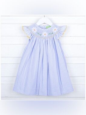 Classic Whimsy Daisy Smocked Light Blue Seersucker Dress size 6